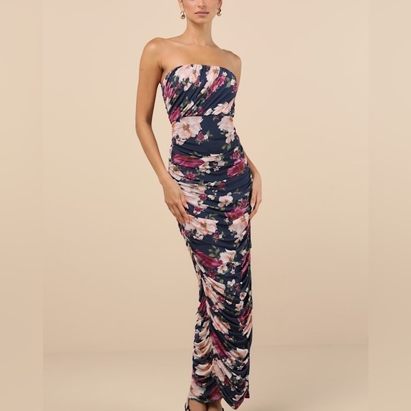 Lulus Averie Strapless Floral Maxi Dress M NWT Wedding Guest Formal - Picture 4 of 7